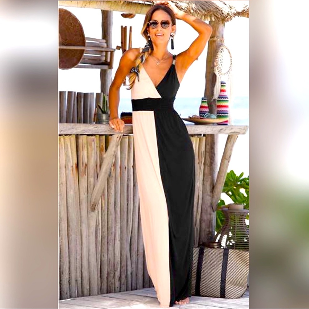 NWT | Lascsna by Venus | Color Block Maxi Dress in Black and Nude | Size L